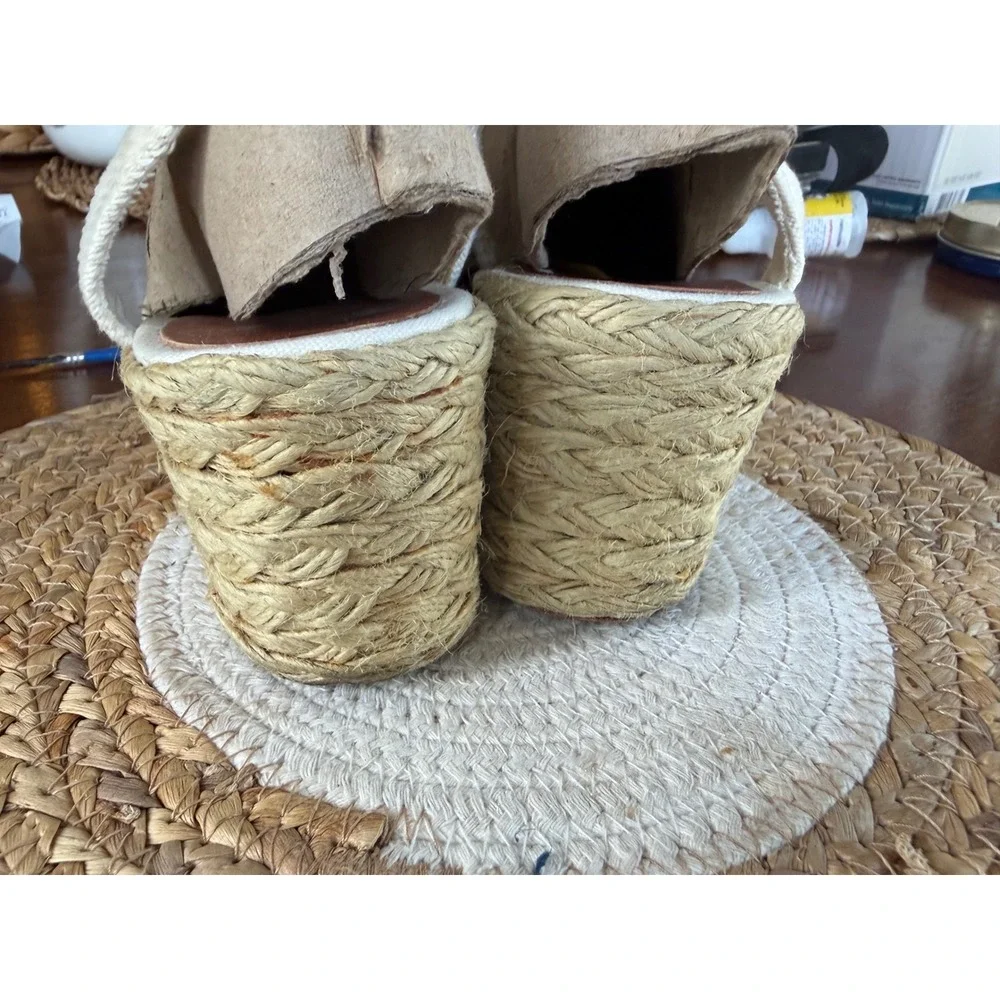 Lauren‎ Ralph Lauren Cream Canvas Espadrille 9B Wedge Sandals Slingback coastal
